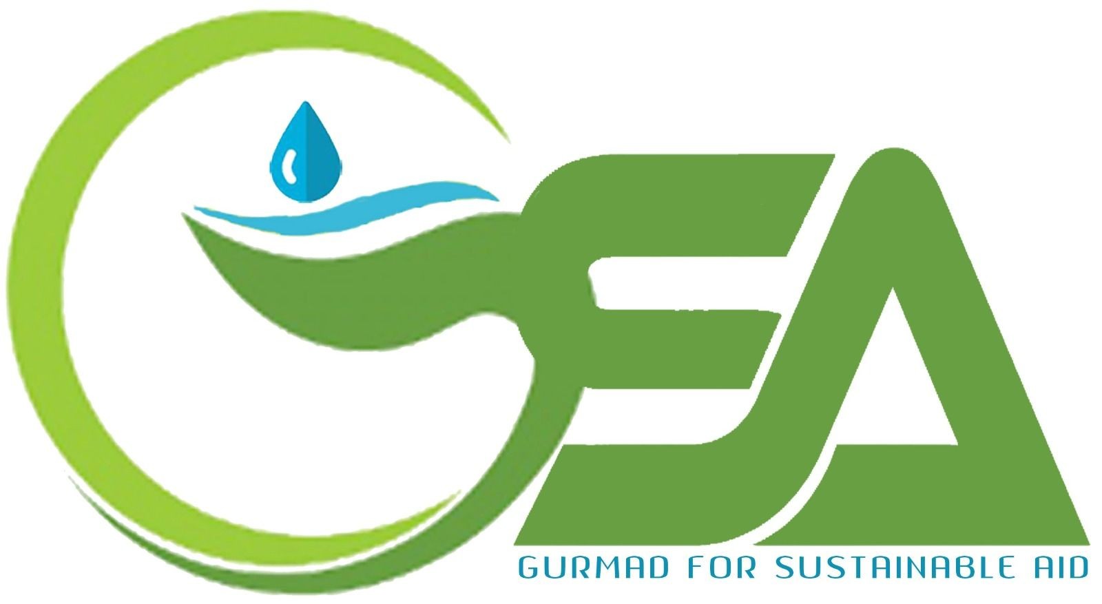 Gurmad for Sustainable Aid logo featuring a leaf and drop design with green and blue colors.